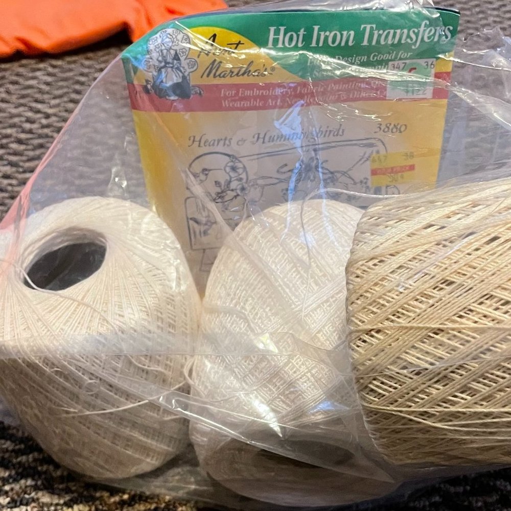 4 Large rolls of Crochet Thread with 2 pkgs Iron on Transfers